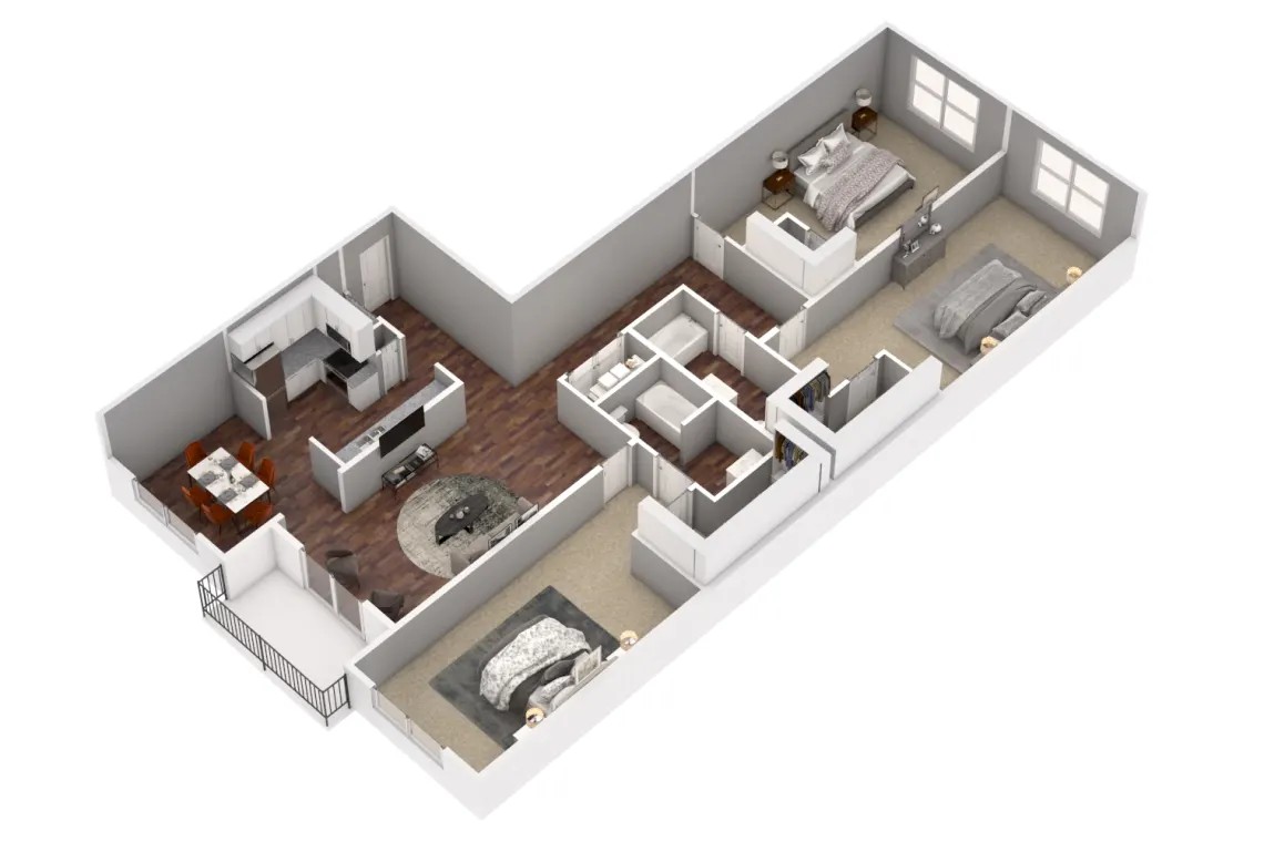 Floor plan for 3 beds, 2 baths, 1833 sqft
